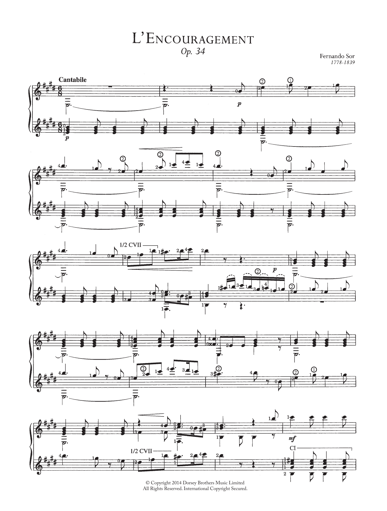 Download Fernando Sor L'encouragement Sheet Music and learn how to play Guitar PDF digital score in minutes