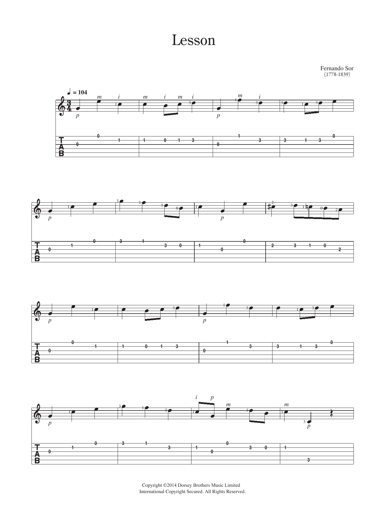Download Fernando Sor Lesson Sheet Music and learn how to play Guitar PDF digital score in minutes