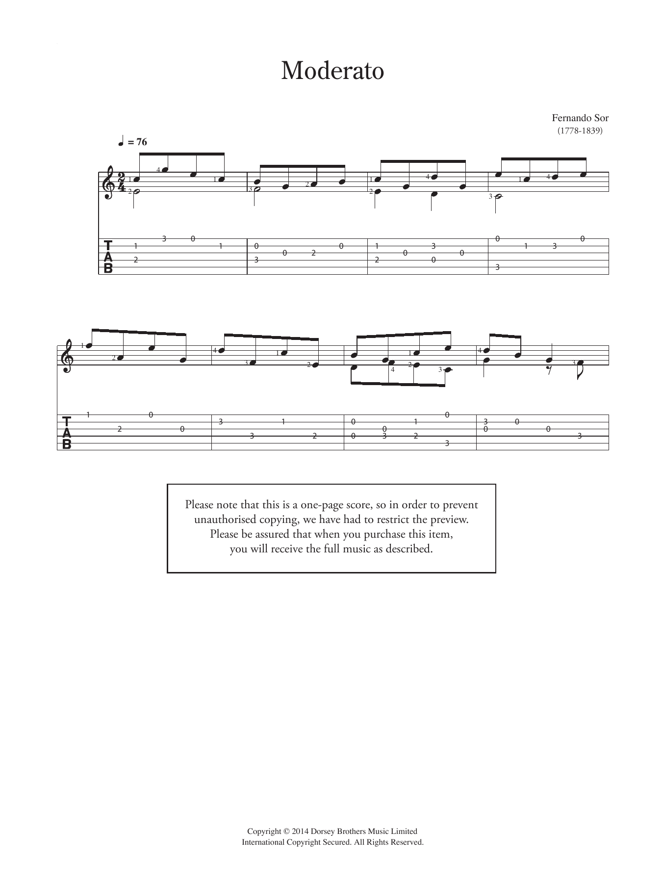 Download Fernando Sor Moderato Sheet Music and learn how to play Guitar PDF digital score in minutes