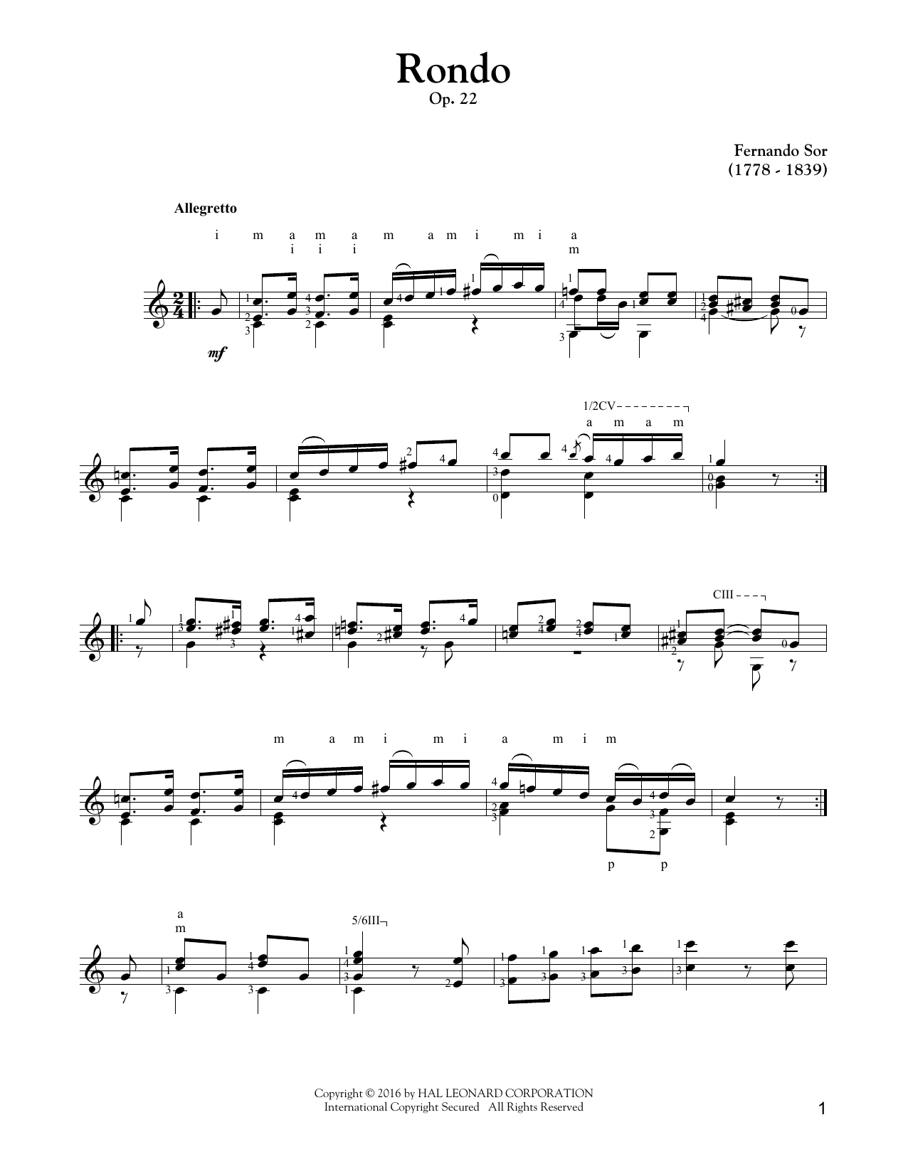 Download Fernando Sor Rondo, Op. 22 Sheet Music and learn how to play Guitar Tab PDF digital score in minutes