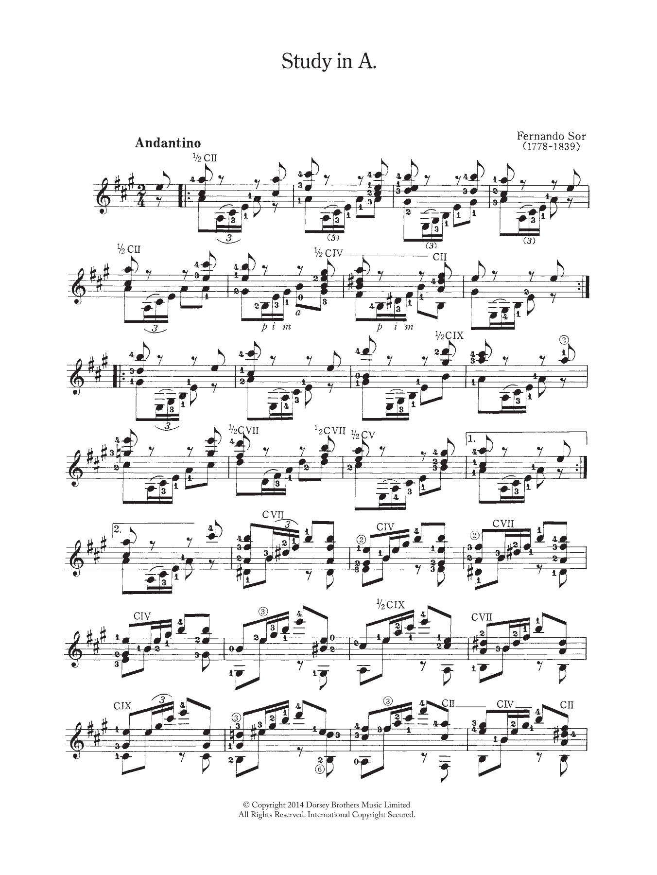 Download Fernando Sor Study In A Sheet Music and learn how to play Guitar PDF digital score in minutes