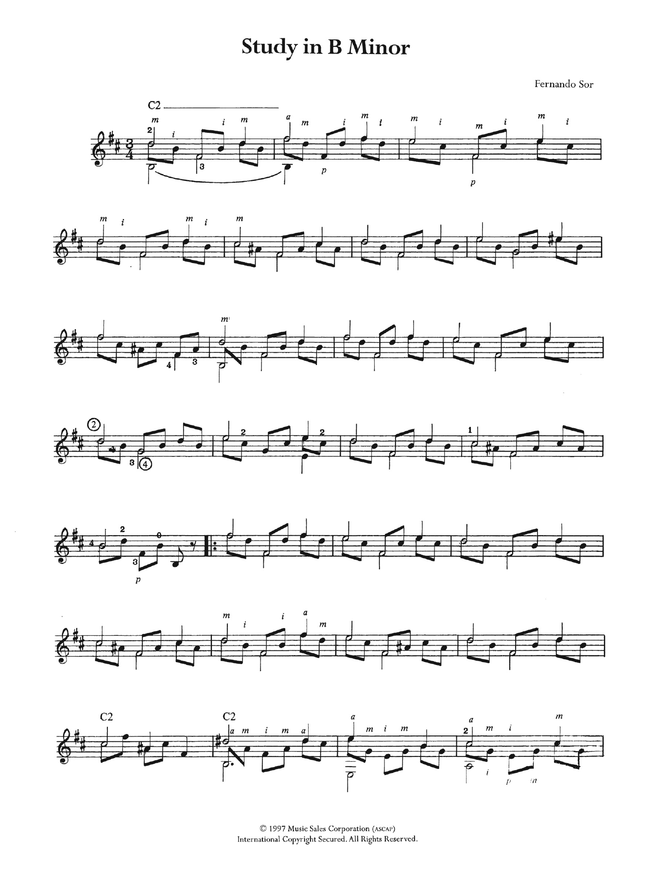 Download Fernando Sor Study In B Minor Sheet Music and learn how to play Guitar PDF digital score in minutes