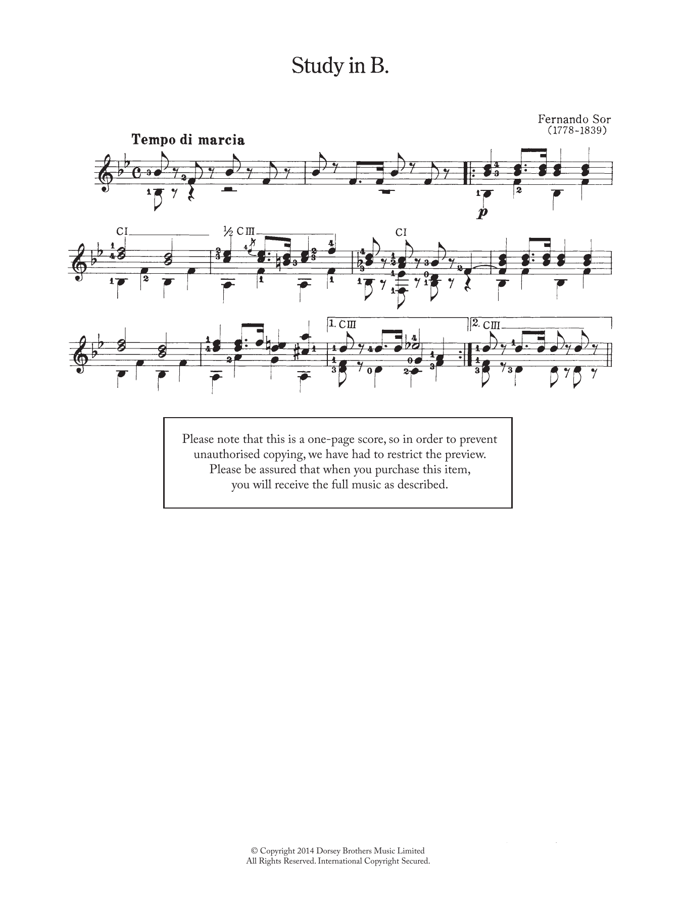 Download Fernando Sor Study In B Sheet Music and learn how to play Easy Guitar PDF digital score in minutes