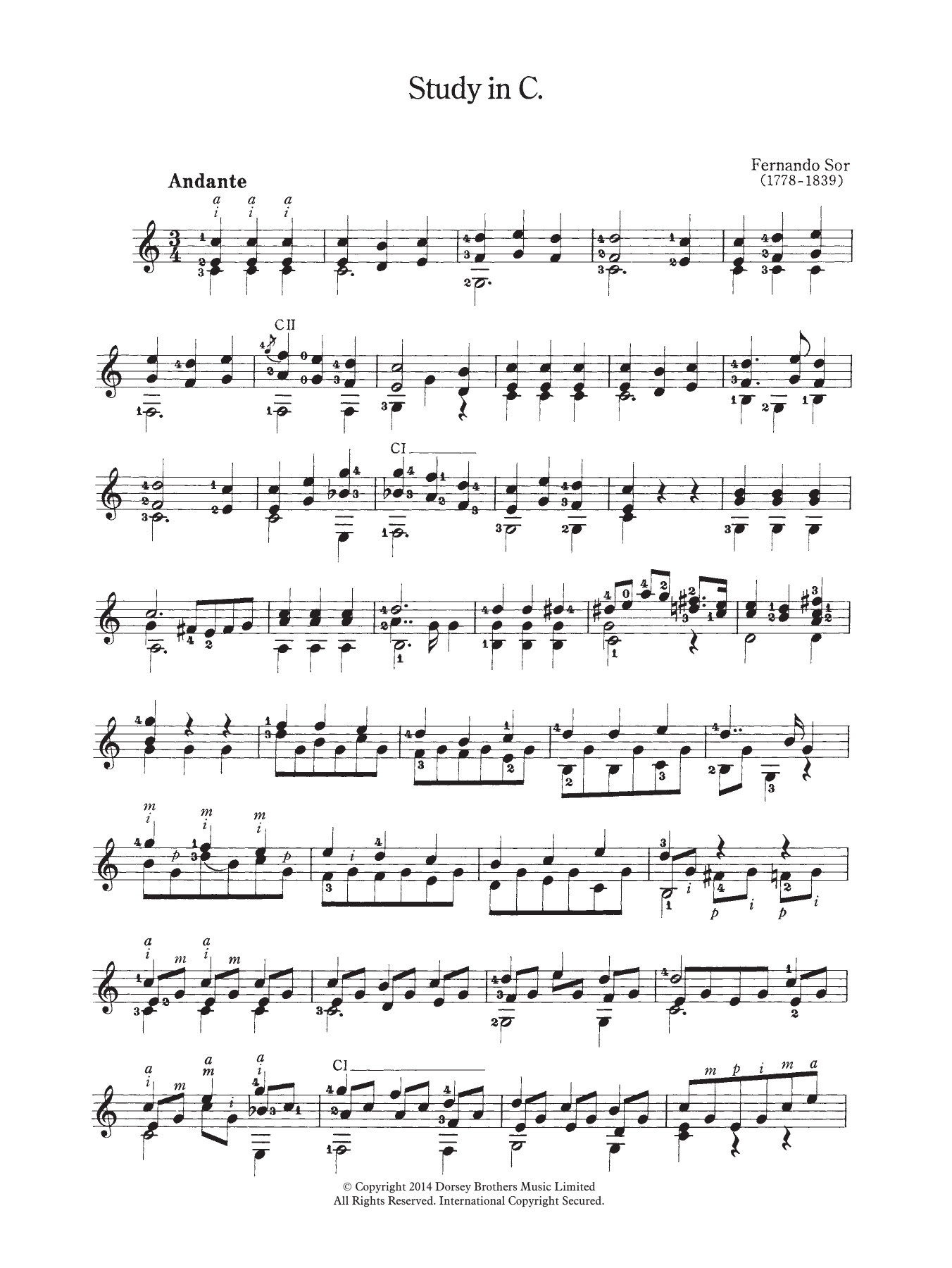 Download Fernando Sor Study In C Sheet Music and learn how to play Guitar PDF digital score in minutes