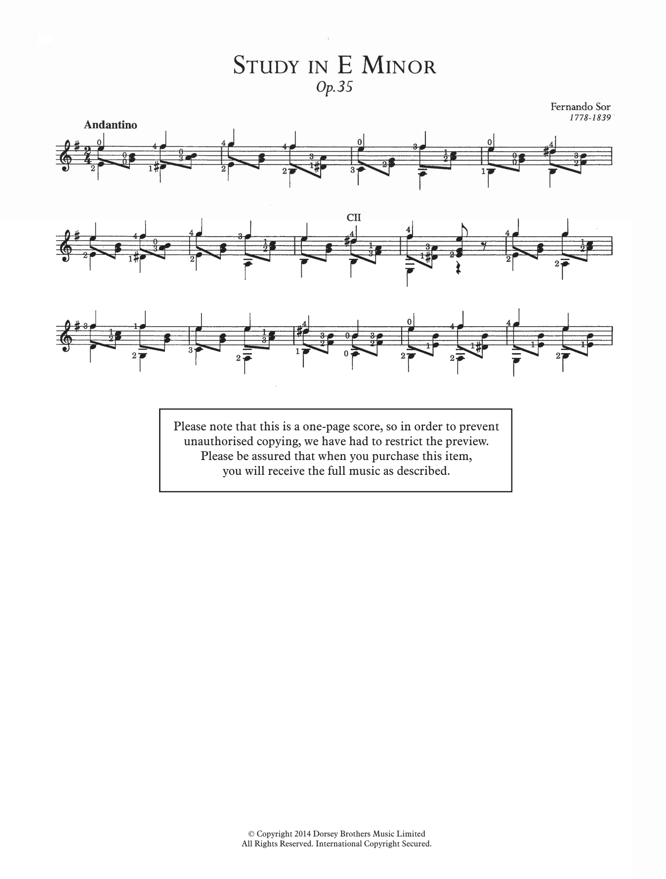 Download Fernando Sor Study In E Minor, Op.35 Sheet Music and learn how to play Guitar PDF digital score in minutes