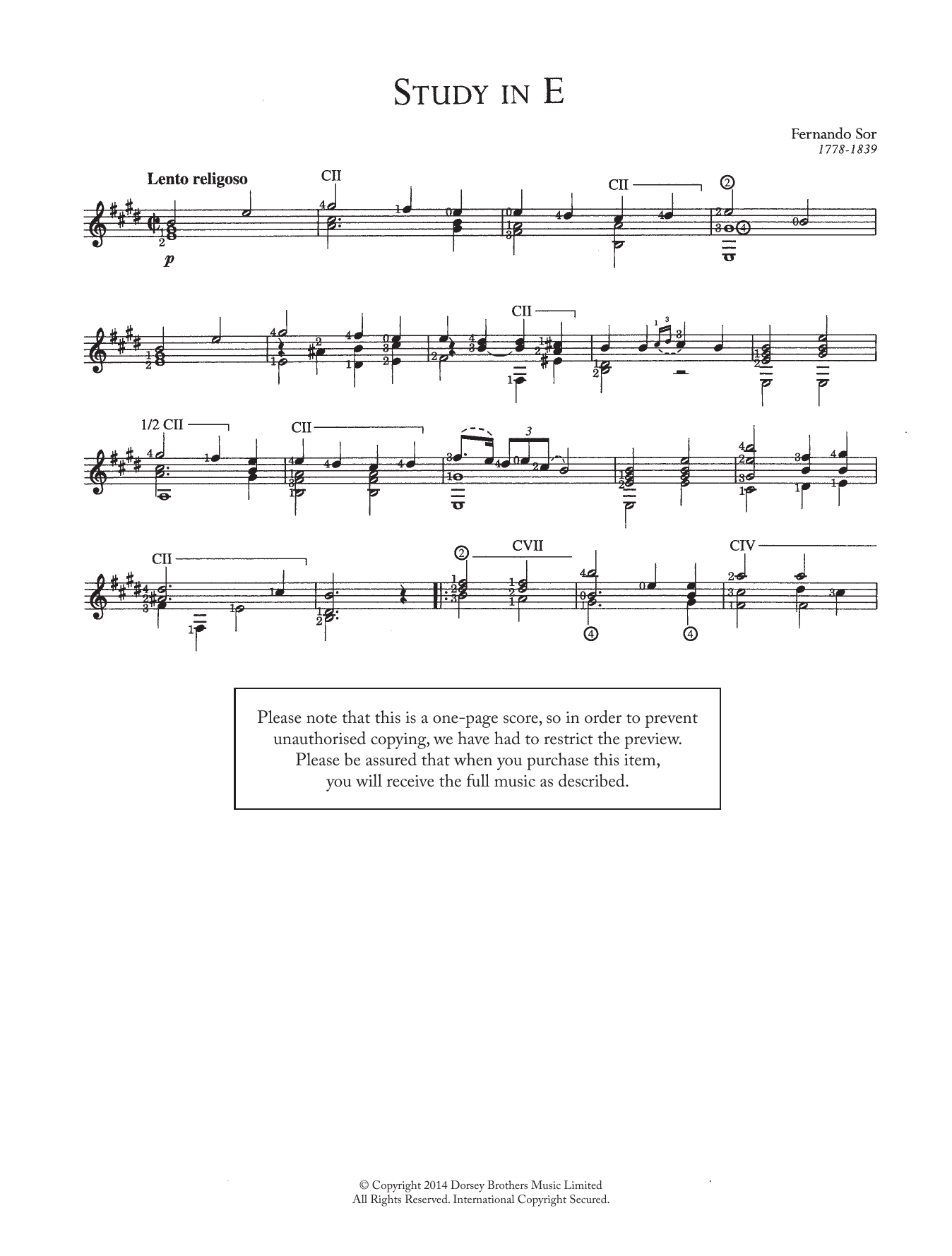 Download Fernando Sor Study In E Sheet Music and learn how to play Easy Guitar PDF digital score in minutes
