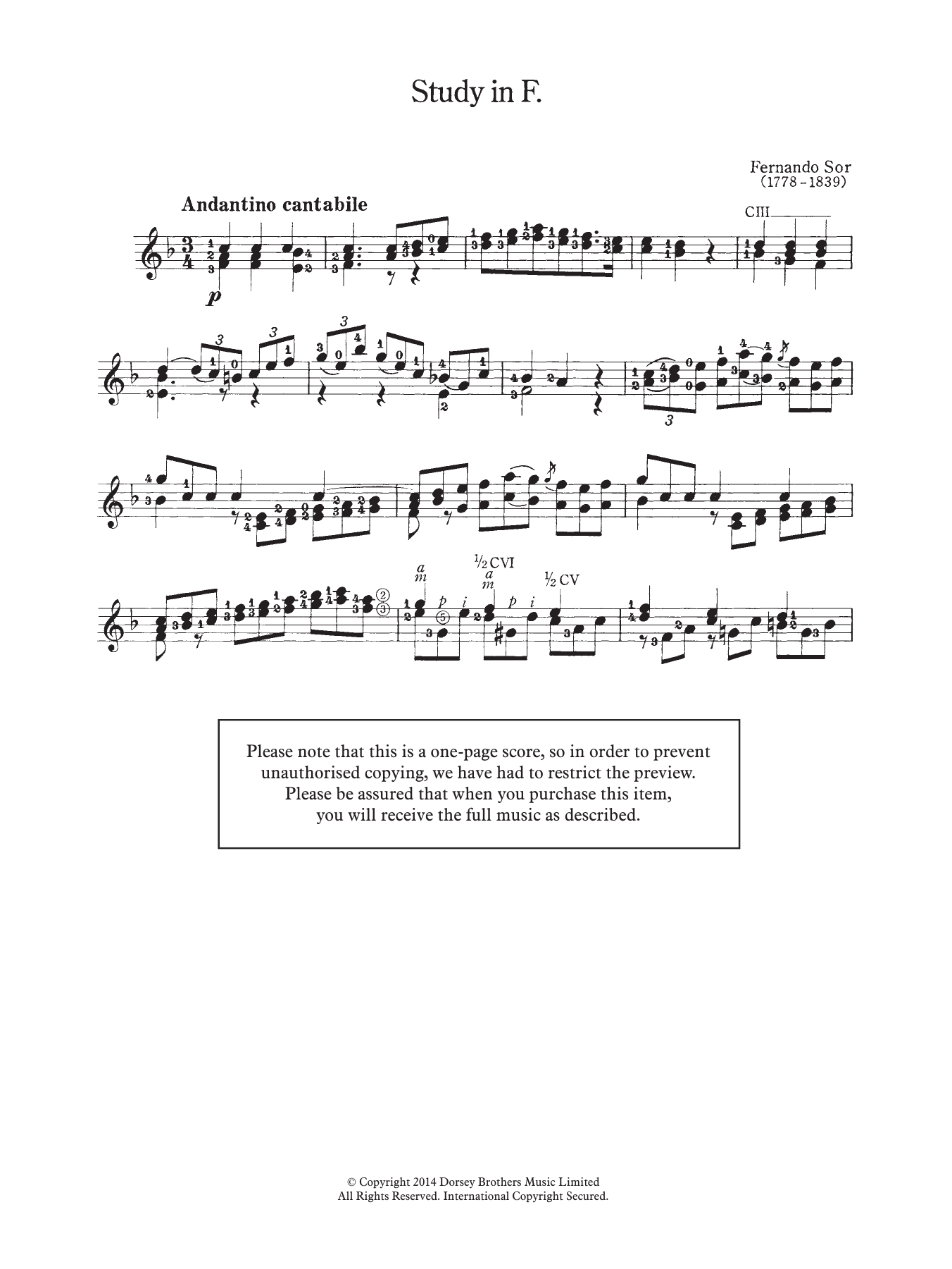 Download Fernando Sor Study In F Sheet Music and learn how to play Guitar PDF digital score in minutes