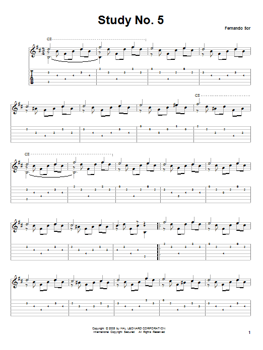 Download Fernando Sor Study No. 5 Sheet Music and learn how to play Guitar Tab PDF digital score in minutes