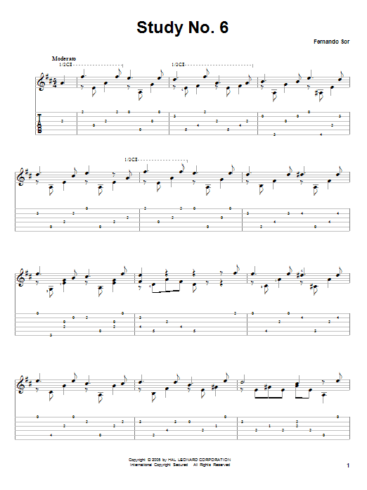Download Fernando Sor Study No. 6 Sheet Music and learn how to play Guitar Tab PDF digital score in minutes
