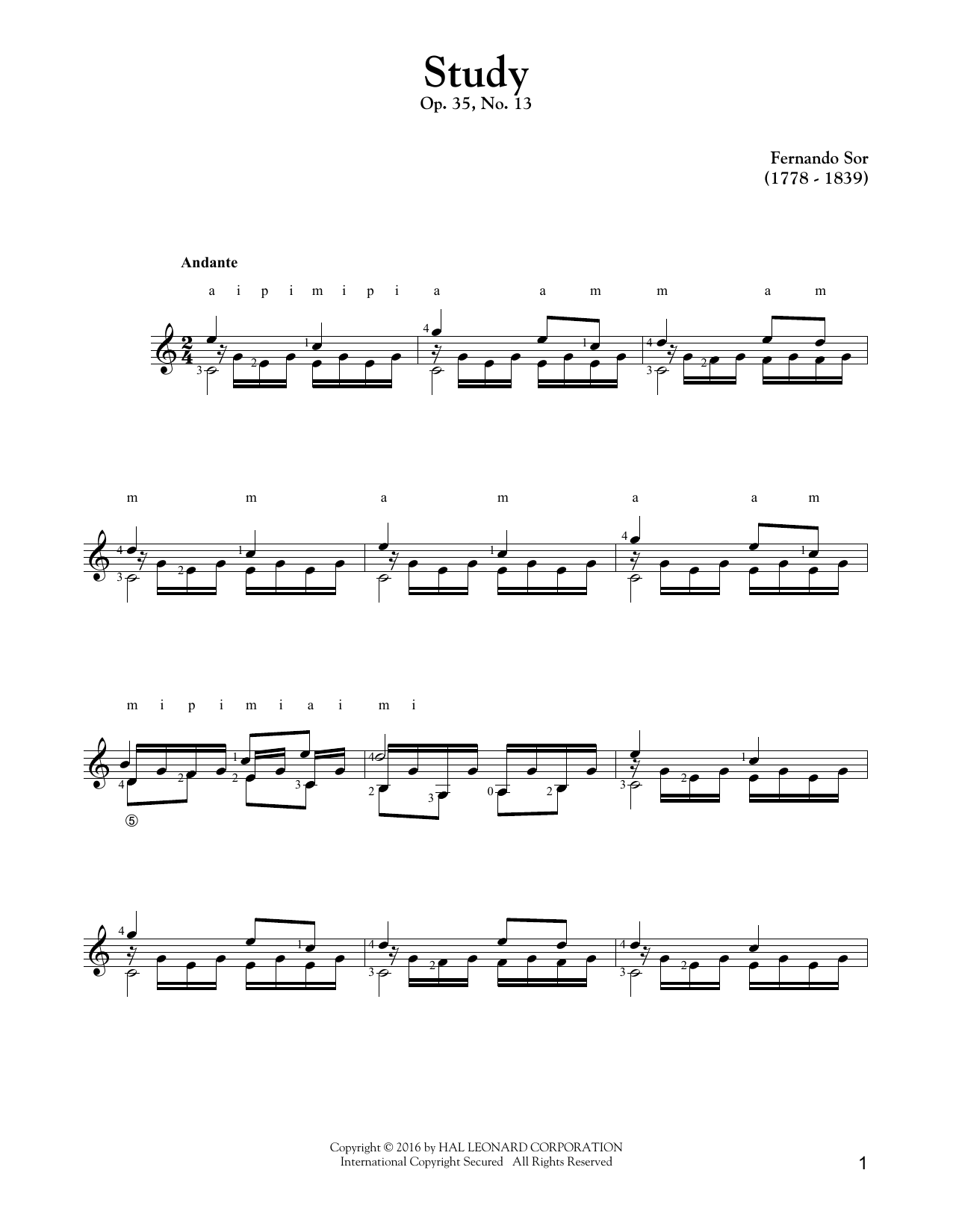 Download Fernando Sor Study Op. 35, No. 13 Sheet Music and learn how to play Guitar Tab PDF digital score in minutes