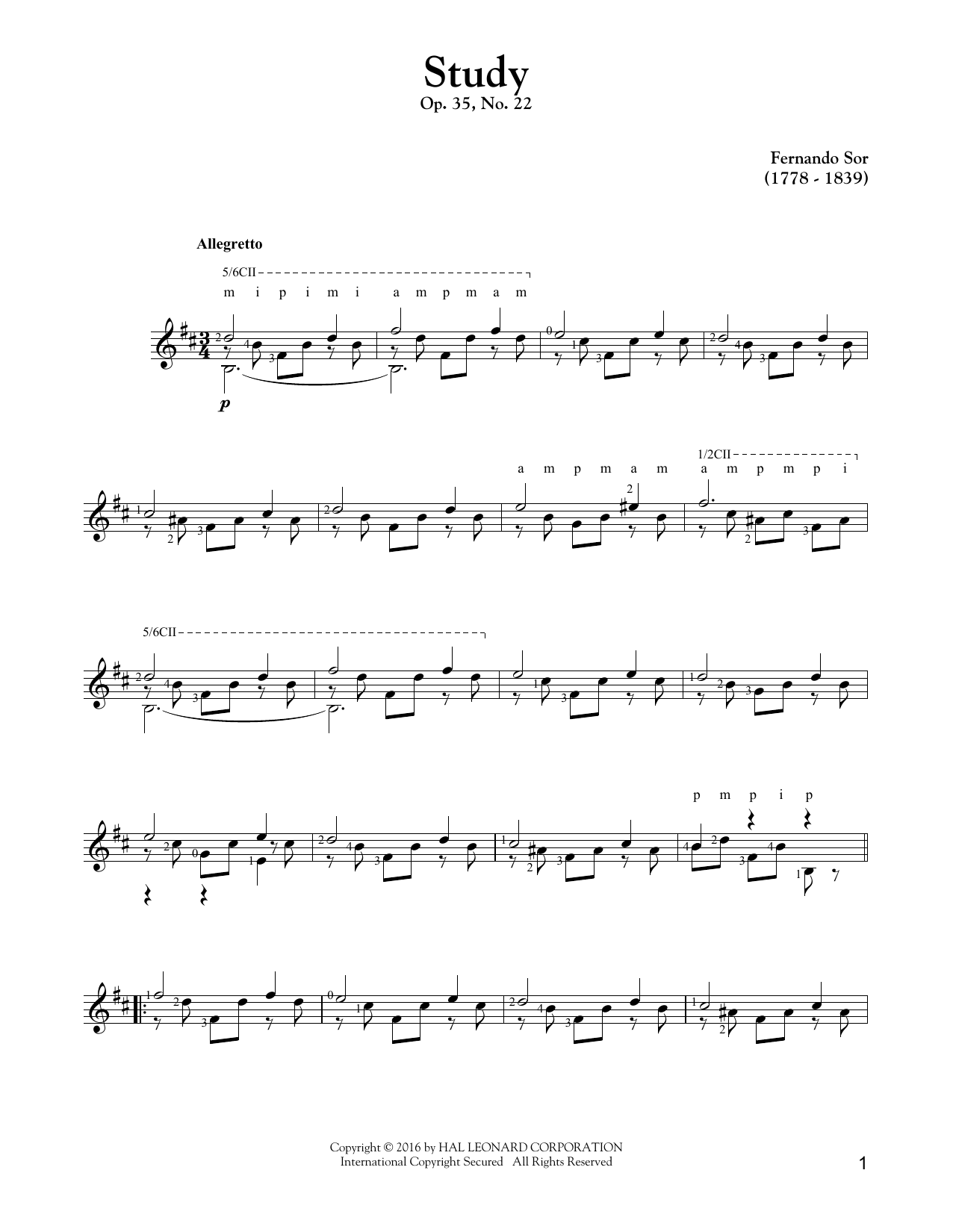 Download Fernando Sor Study Op. 35, No. 22 Sheet Music and learn how to play Guitar Tab PDF digital score in minutes