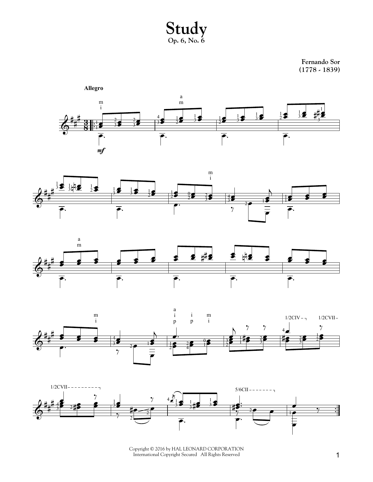 Download Fernando Sor Study Op. 6, No. 6 Sheet Music and learn how to play Guitar Tab PDF digital score in minutes