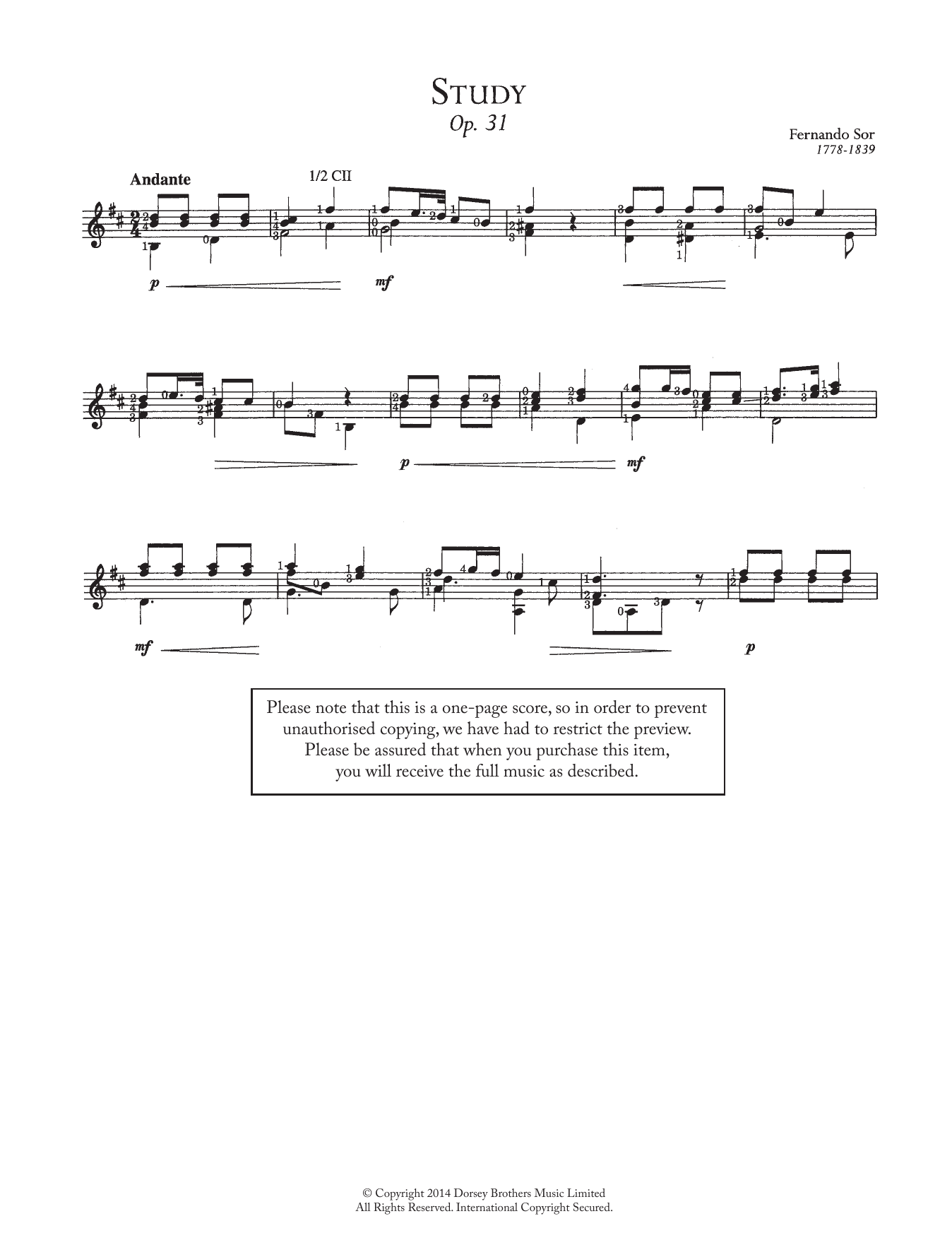 Download Fernando Sor Study, Op.31 Sheet Music and learn how to play Guitar PDF digital score in minutes