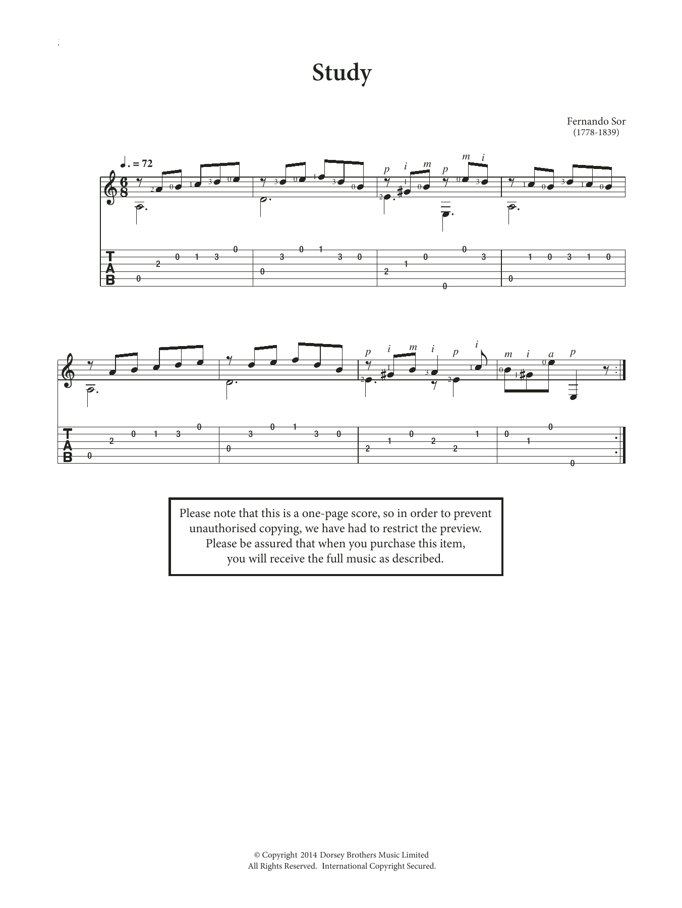Download Fernando Sor Study Sheet Music and learn how to play Guitar PDF digital score in minutes