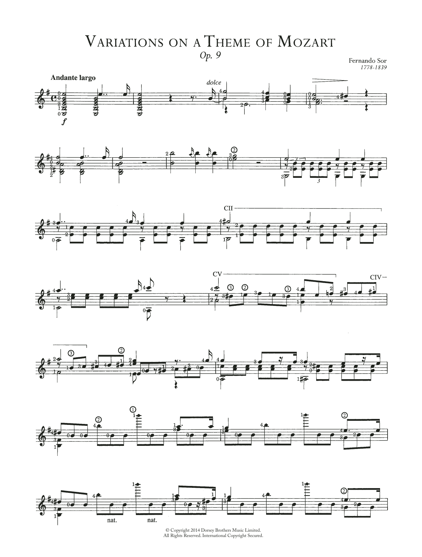 Download Fernando Sor Variations On A Theme Of Mozart Opus 9 Sheet Music and learn how to play Guitar PDF digital score in minutes
