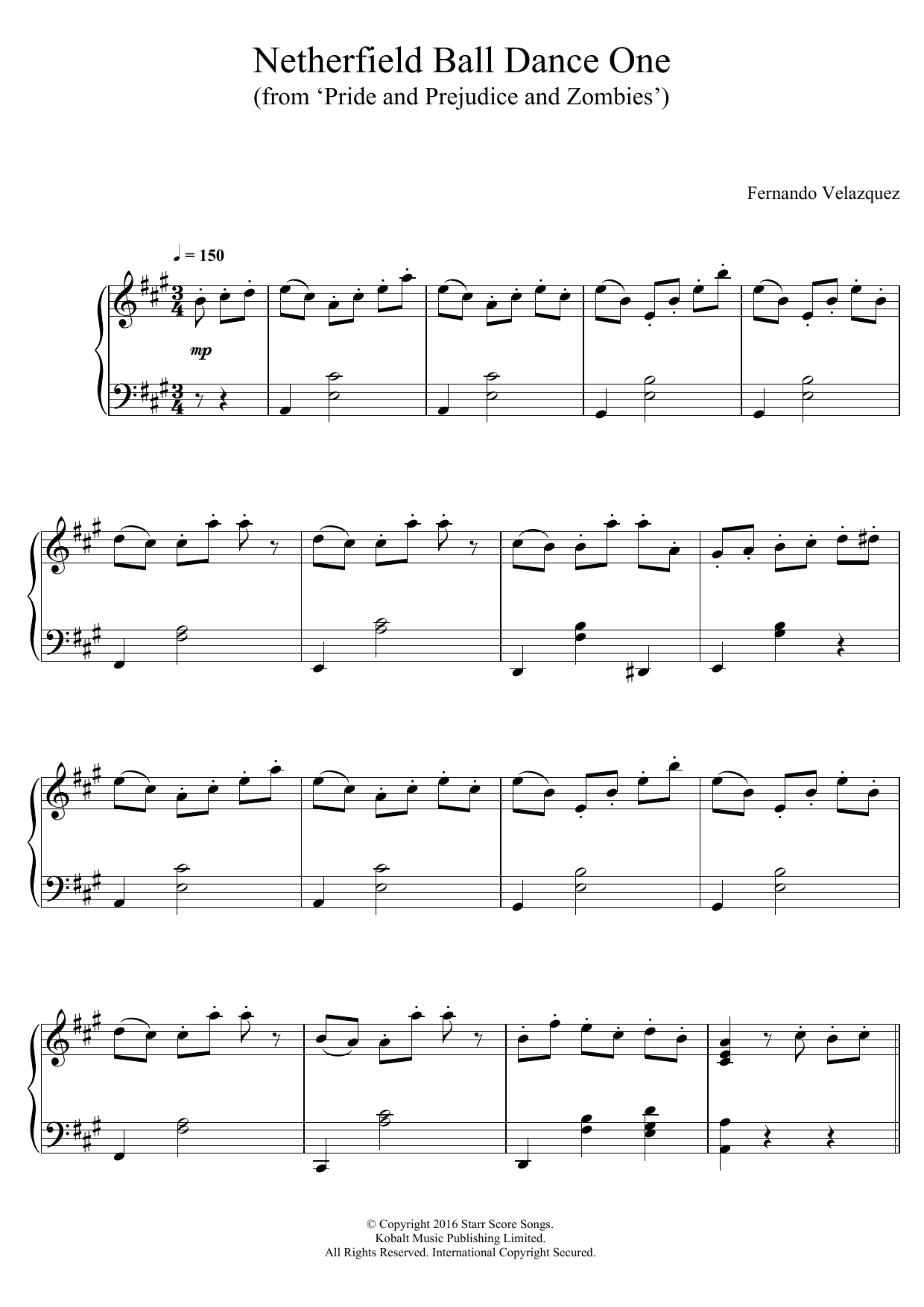 Download Fernando Velazquez Netherfield Ball Dance One (from 'Pride and Prejudice and Zombies') Sheet Music and learn how to play Piano PDF digital score in minutes