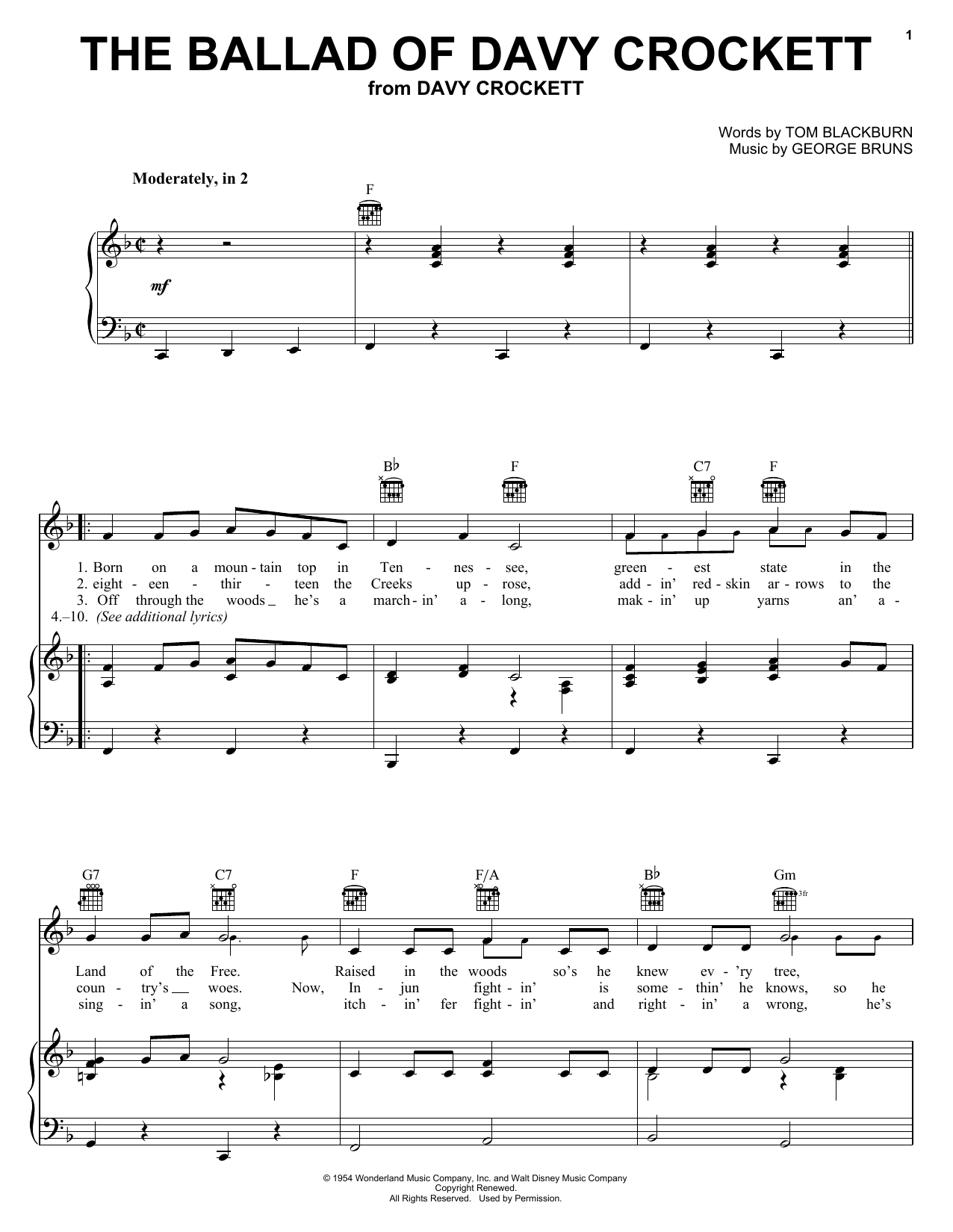 Download George Bruns The Ballad Of Davy Crockett Sheet Music and learn how to play Viola PDF digital score in minutes