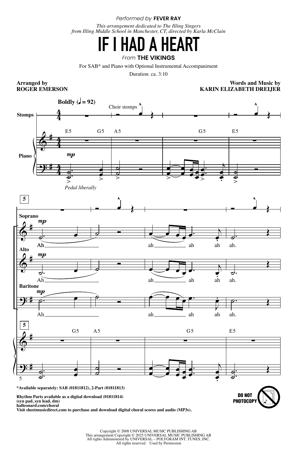 Download Fever Ray If I Had A Heart (arr. Roger Emerson) Sheet Music and learn how to play SAB Choir PDF digital score in minutes