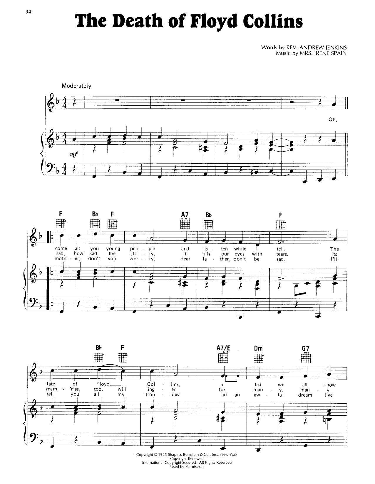 Download Fiddlin' John Carson The Death Of Floyd Collins Sheet Music and learn how to play Piano, Vocal & Guitar Chords (Right-Hand Melody) PDF digital score in minutes