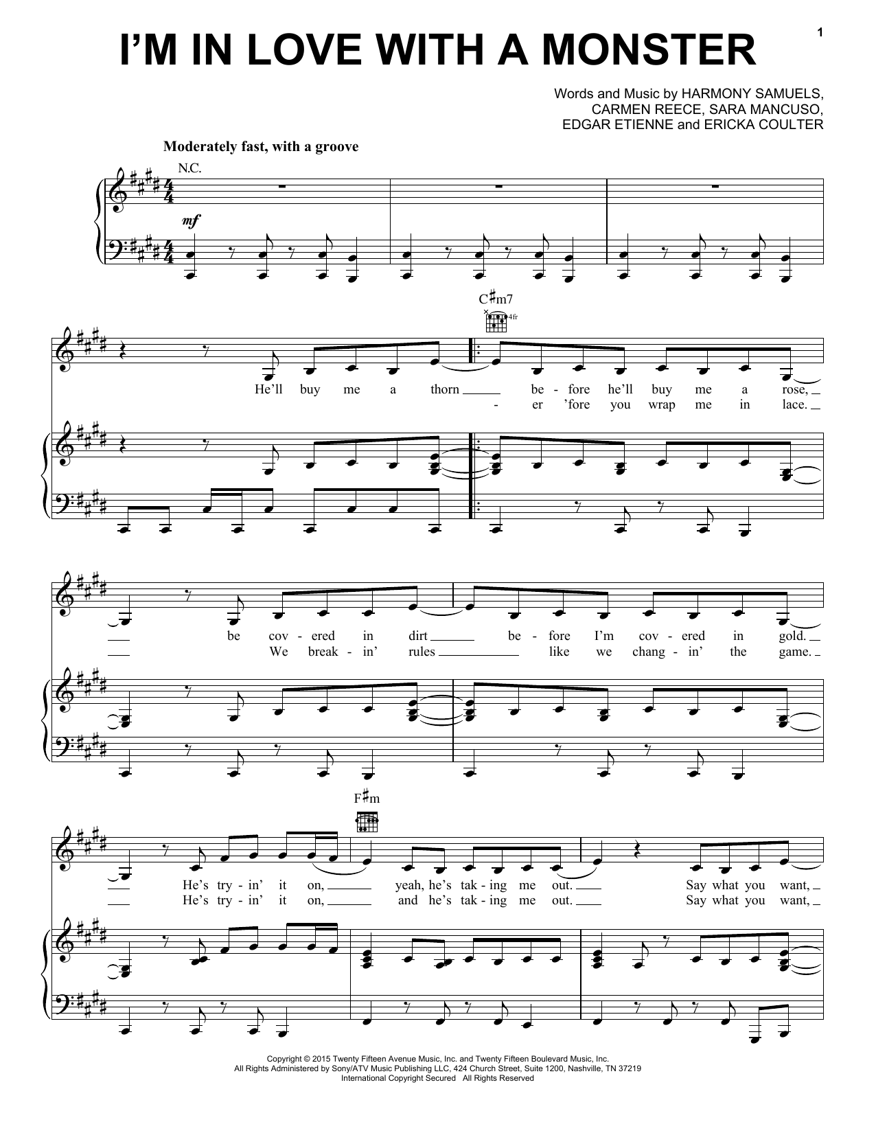 Download Fifth Harmony I'm In Love With A Monster Sheet Music and learn how to play Piano, Vocal & Guitar (Right-Hand Melody) PDF digital score in minutes