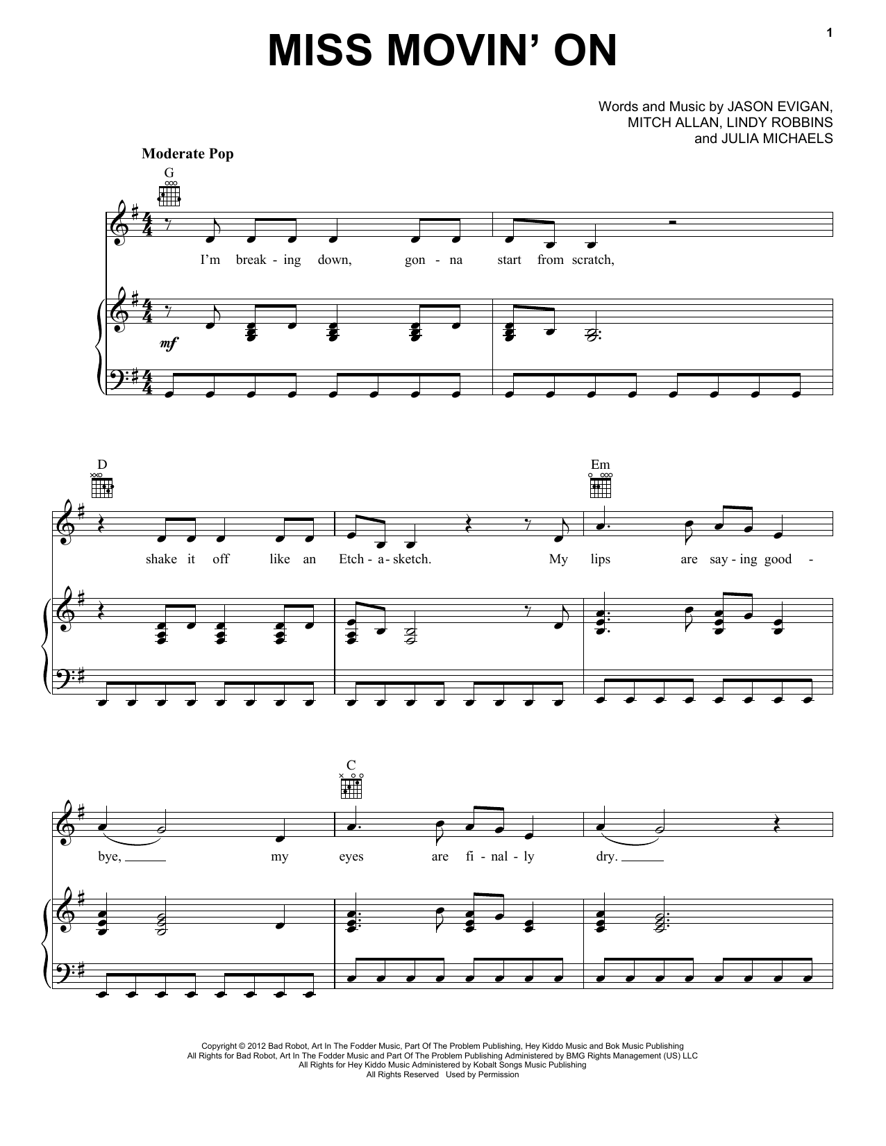 Download Fifth Harmony Miss Movin' On Sheet Music and learn how to play Piano, Vocal & Guitar (Right-Hand Melody) PDF digital score in minutes
