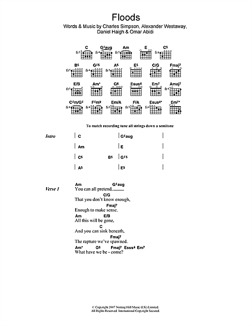 Download Fightstar Floods Sheet Music and learn how to play Lyrics & Chords PDF digital score in minutes