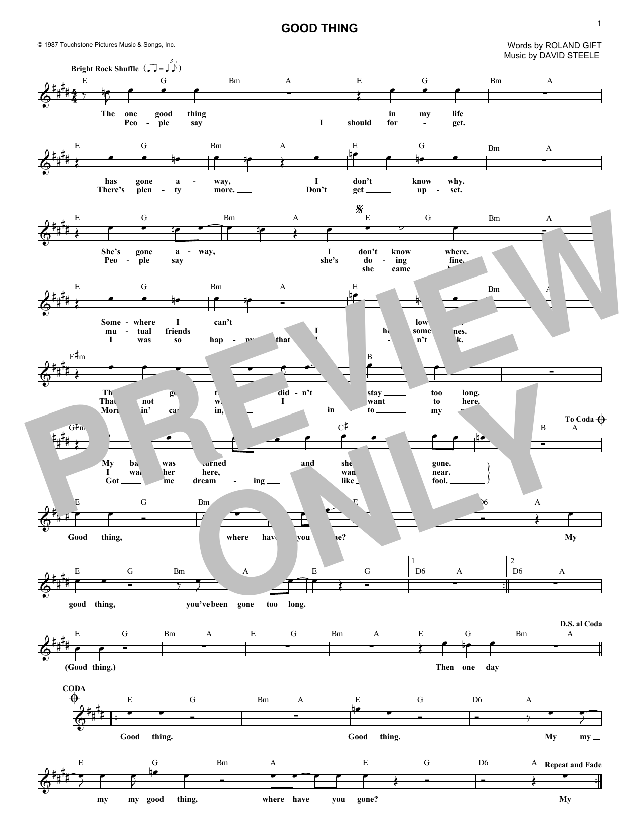 Download Fine Young Cannibals Good Thing Sheet Music and learn how to play Lyrics & Chords PDF digital score in minutes