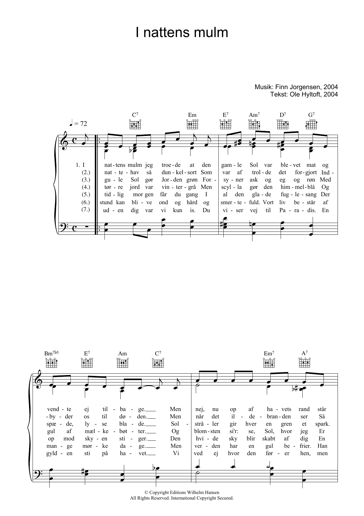 Download Finn Jorgensen I Nattens Mulm Sheet Music and learn how to play Piano, Vocal & Guitar (Right-Hand Melody) PDF digital score in minutes