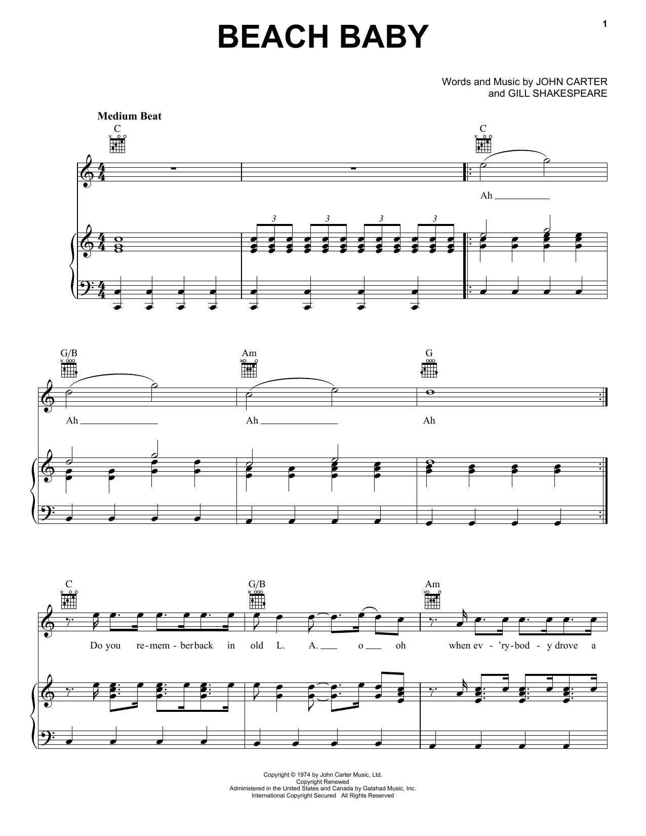 Download First Class Beach Baby Sheet Music and learn how to play Melody Line, Lyrics & Chords PDF digital score in minutes