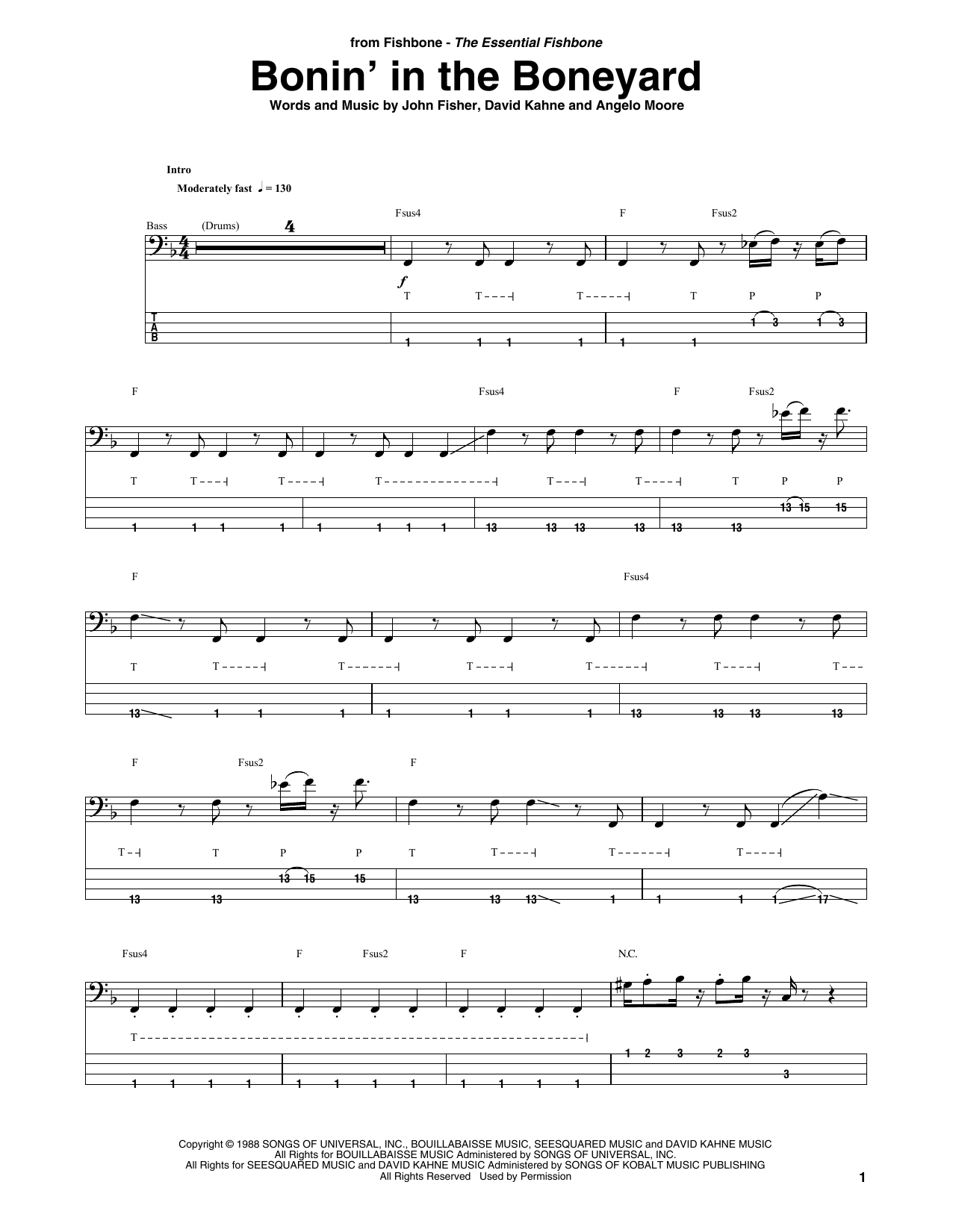 Download Fishbone Bonin' In The Boneyard Sheet Music and learn how to play Bass Guitar Tab PDF digital score in minutes