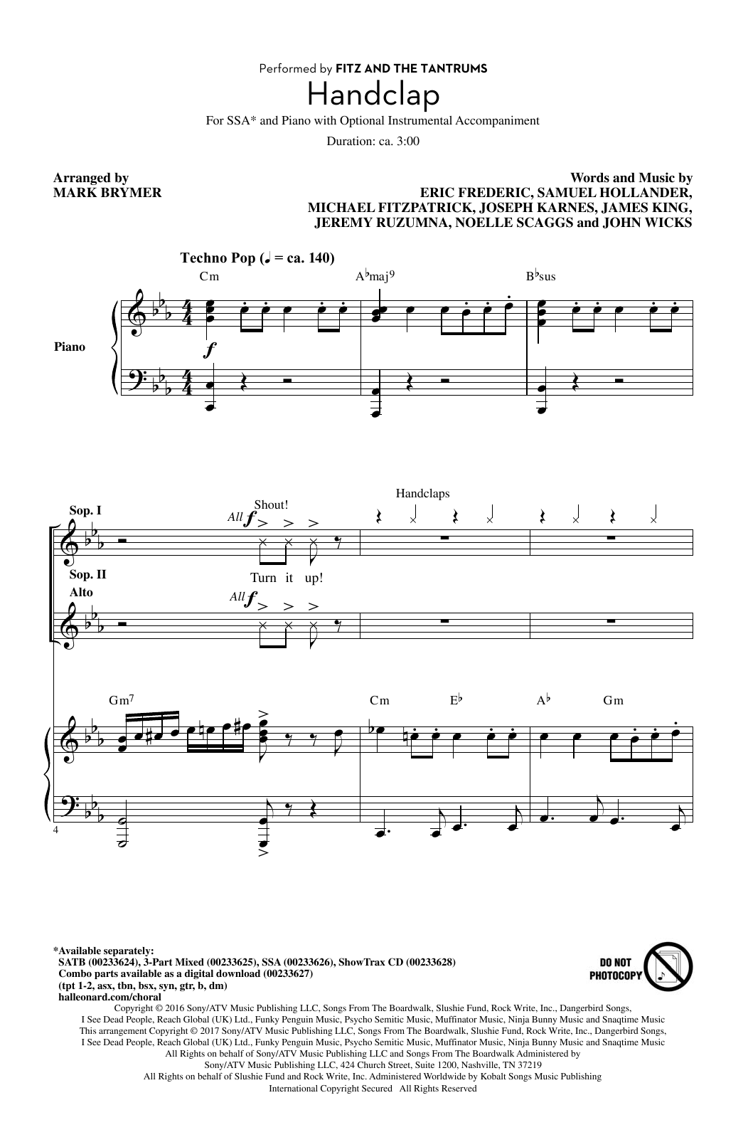 Download Mark Brymer HandClap Sheet Music and learn how to play SSA PDF digital score in minutes