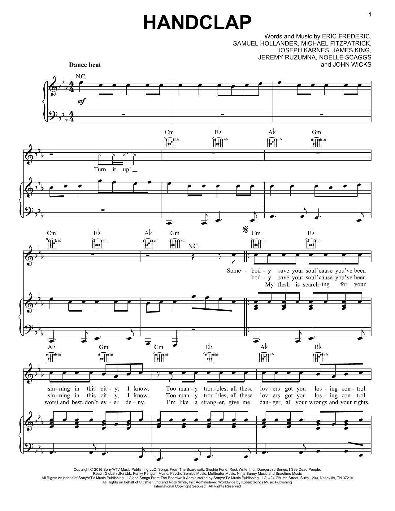 Download Fitz And The Tantrums HandClap Sheet Music and learn how to play Ukulele PDF digital score in minutes