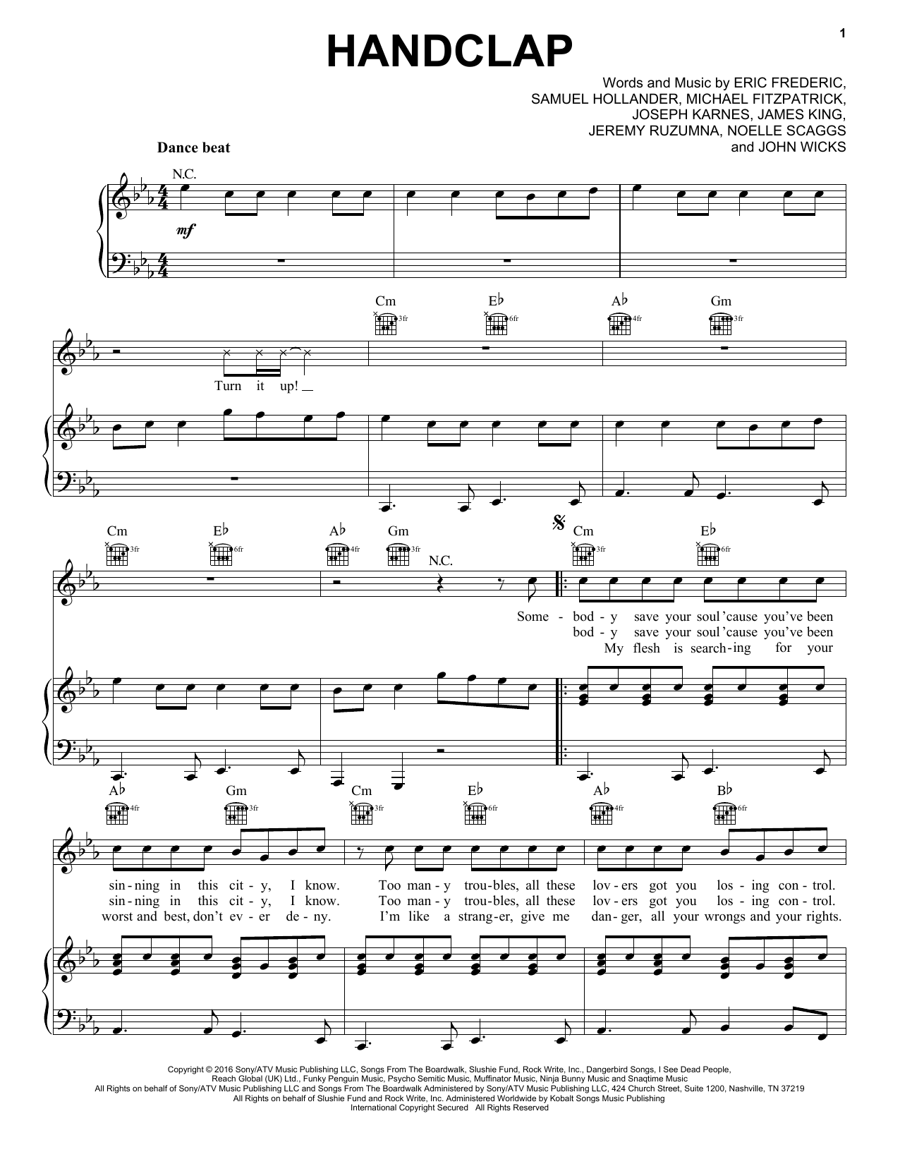 Download Fitz And The Tantrums HandClap Sheet Music and learn how to play Easy Piano PDF digital score in minutes