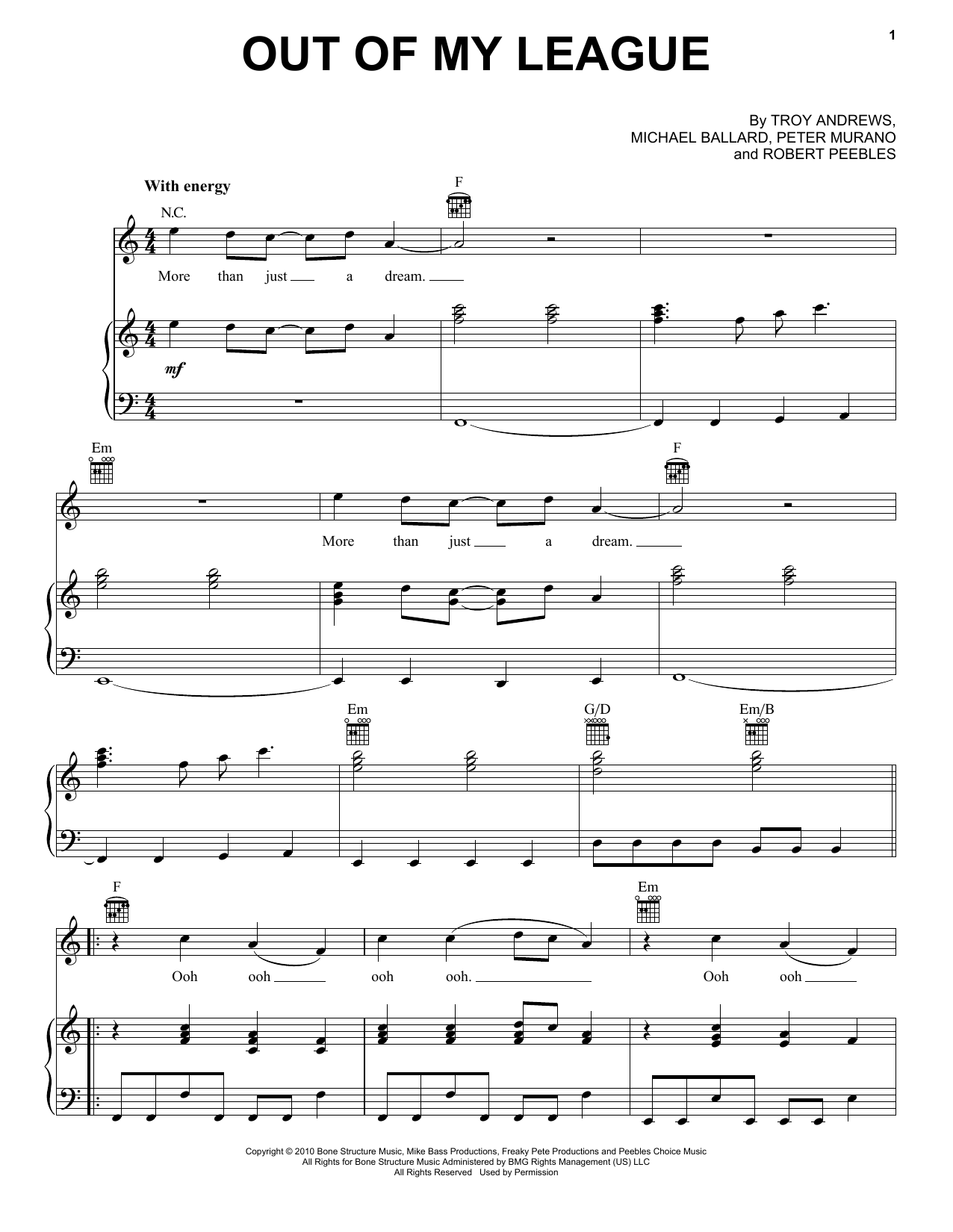 Download Fitz And The Tantrums Out Of My League Sheet Music and learn how to play Piano, Vocal & Guitar (Right-Hand Melody) PDF digital score in minutes