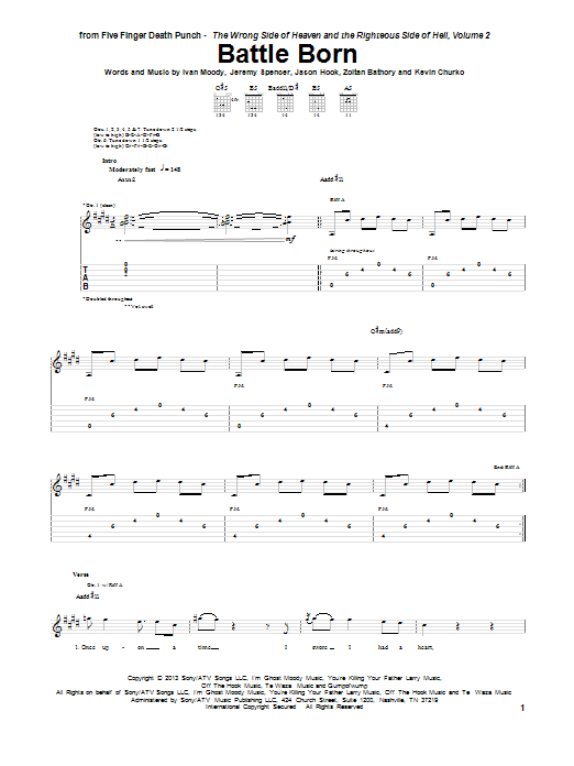 Download Five Finger Death Punch Battle Born Sheet Music and learn how to play Guitar Tab PDF digital score in minutes