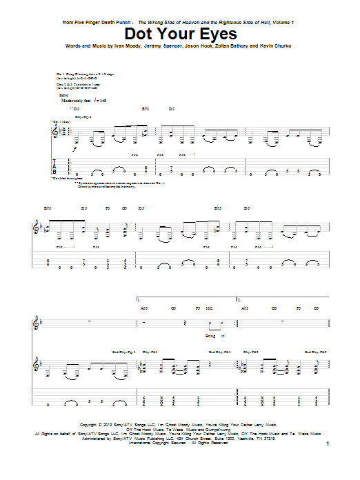 Download Five Finger Death Punch Dot Your Eyes Sheet Music and learn how to play Guitar Tab PDF digital score in minutes