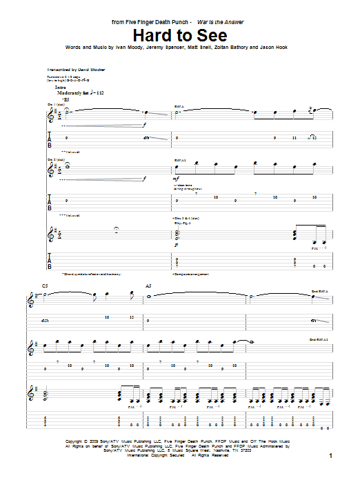 Download Five Finger Death Punch Hard To See Sheet Music and learn how to play Guitar Tab PDF digital score in minutes