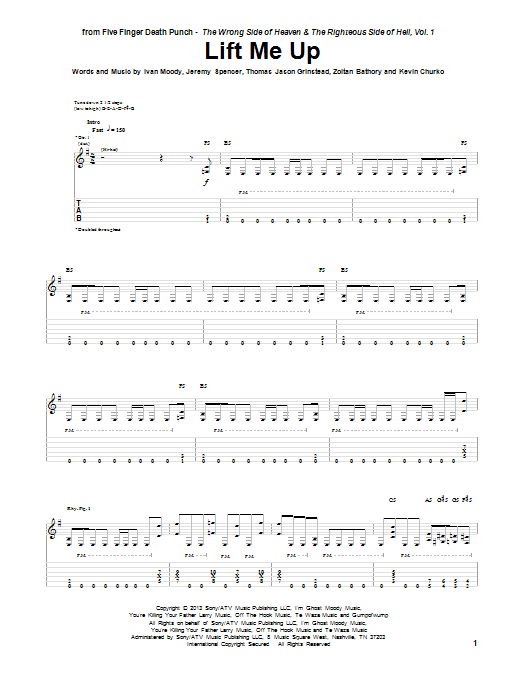 Download Five Finger Death Punch Lift Me Up Sheet Music and learn how to play Guitar Tab PDF digital score in minutes