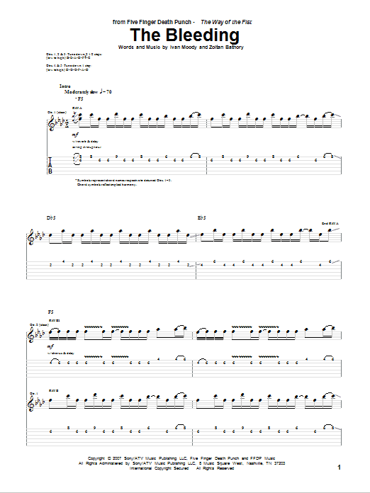 Download Five Finger Death Punch The Bleeding Sheet Music and learn how to play Guitar Tab PDF digital score in minutes