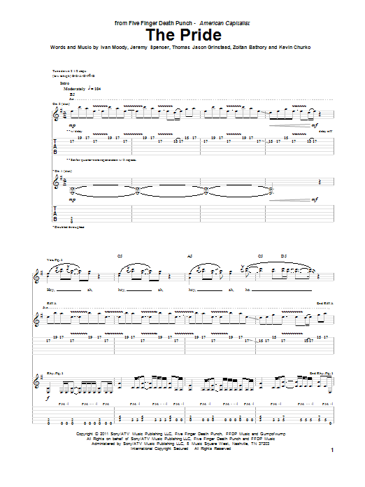 Download Five Finger Death Punch The Pride Sheet Music and learn how to play Guitar Tab PDF digital score in minutes