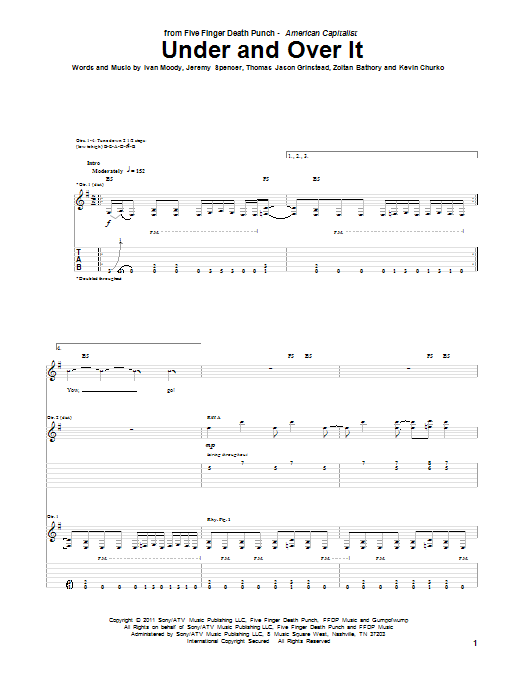 Download Five Finger Death Punch Under And Over It Sheet Music and learn how to play Guitar Tab PDF digital score in minutes