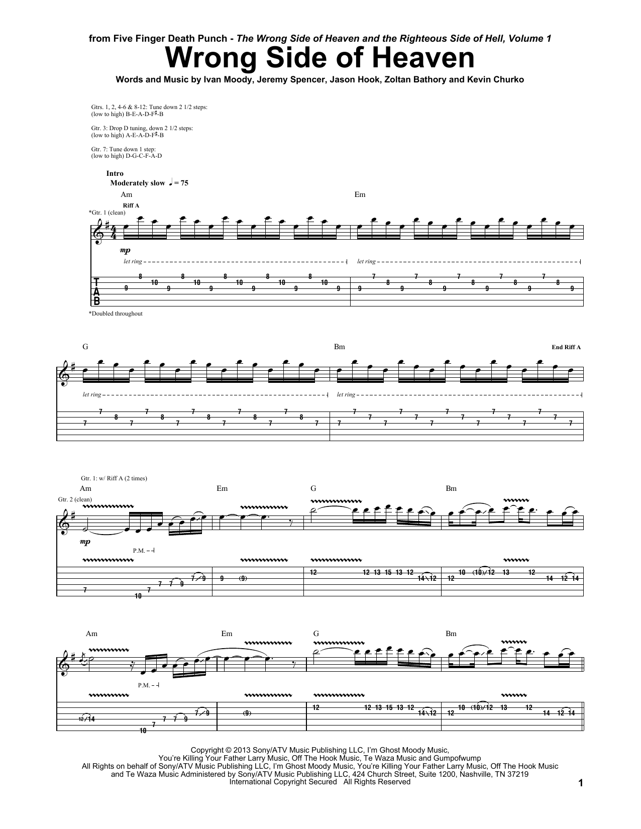 Download Five Finger Death Punch Wrong Side Of Heaven Sheet Music and learn how to play Guitar Tab PDF digital score in minutes