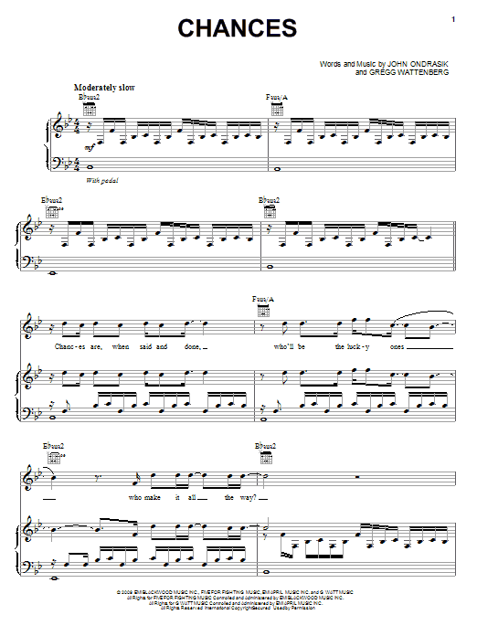 Download Five For Fighting Chances Sheet Music and learn how to play Piano, Vocal & Guitar (Right-Hand Melody) PDF digital score in minutes