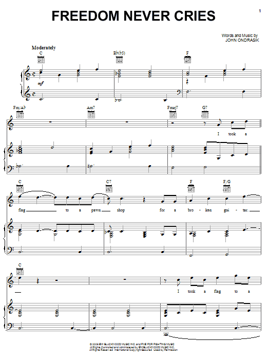Download Five For Fighting Freedom Never Cries Sheet Music and learn how to play Piano, Vocal & Guitar (Right-Hand Melody) PDF digital score in minutes