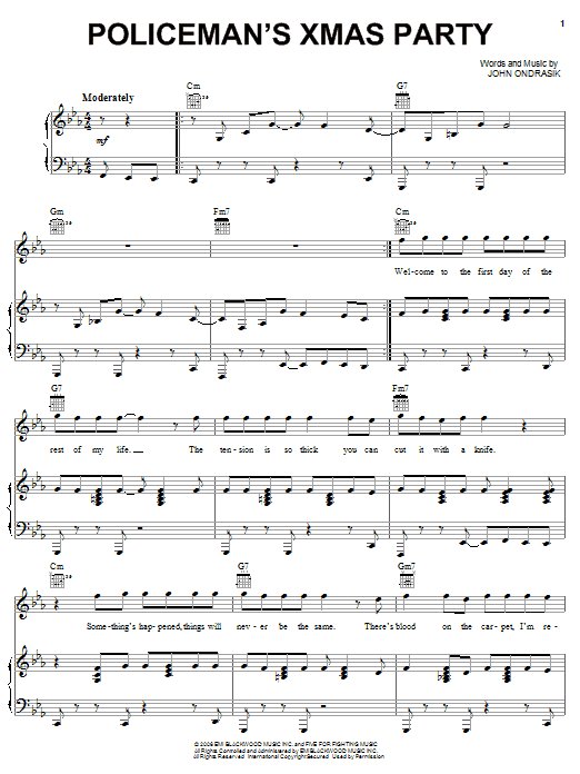 Download Five For Fighting Policeman's Xmas Party Sheet Music and learn how to play Piano, Vocal & Guitar (Right-Hand Melody) PDF digital score in minutes