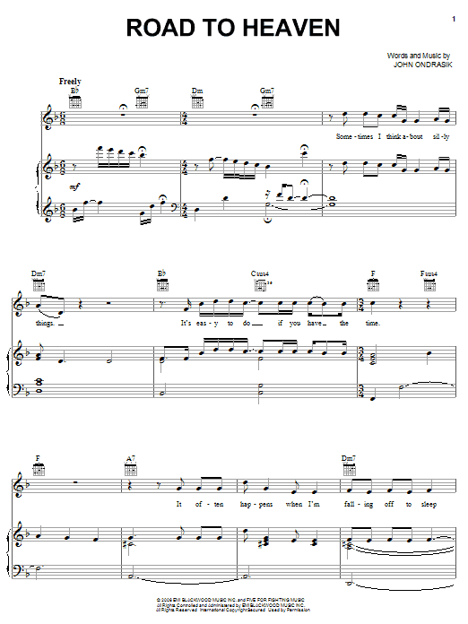 Download Five For Fighting Road To Heaven Sheet Music and learn how to play Piano, Vocal & Guitar (Right-Hand Melody) PDF digital score in minutes