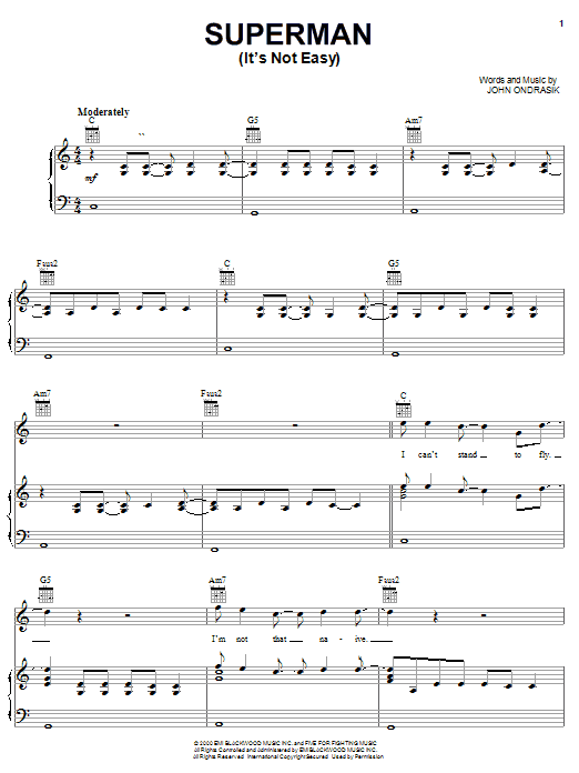 Download Five For Fighting Superman (It's Not Easy) Sheet Music and learn how to play Easy Guitar PDF digital score in minutes