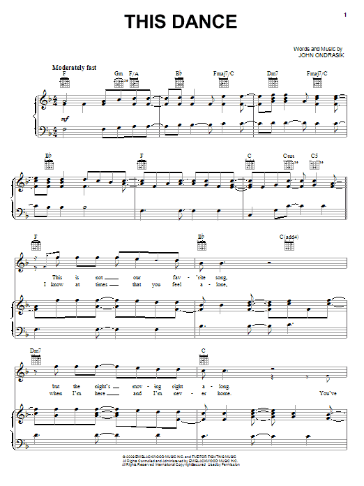 Download Five For Fighting This Dance Sheet Music and learn how to play Piano, Vocal & Guitar (Right-Hand Melody) PDF digital score in minutes