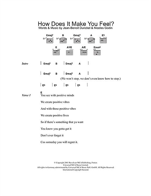 Download Five How Do Ya Feel Sheet Music and learn how to play Lyrics & Chords PDF digital score in minutes