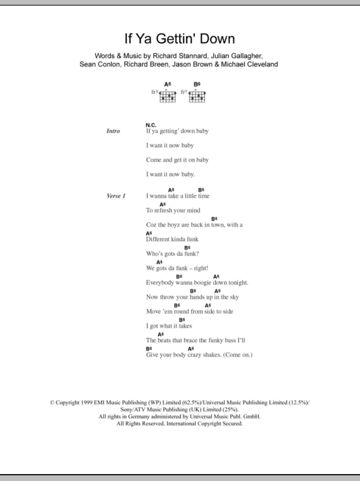 Download Five If Ya Gettin' Down Sheet Music and learn how to play Lyrics & Chords PDF digital score in minutes